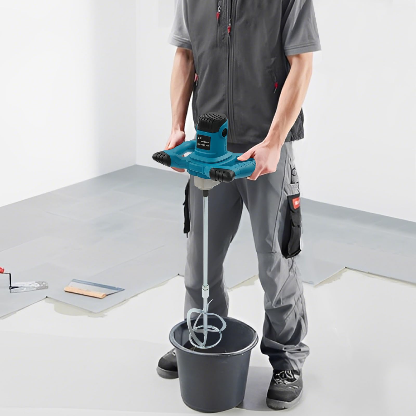 Batidor de mortero con 6 velocidades, 1400 W eléctrico para hormigón hasta 1200 rpm y agitador para hormigón, pintura, pienso, ideal para construcción, artesanía y renovación