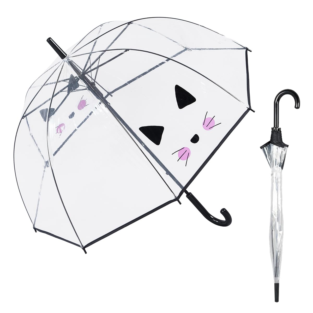 Le Monde du Parapluie - Automatic transparent bell umbrella - anti-wind - 8 fiberglass ribs - solid - cat head