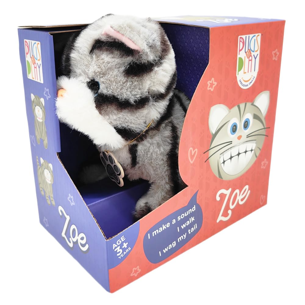 Pugs At Play Zoe Walking Cat Interactive Plush Toy – Soft Electronic Animal That Moves and Makes Sounds, for Toddlers and Kids