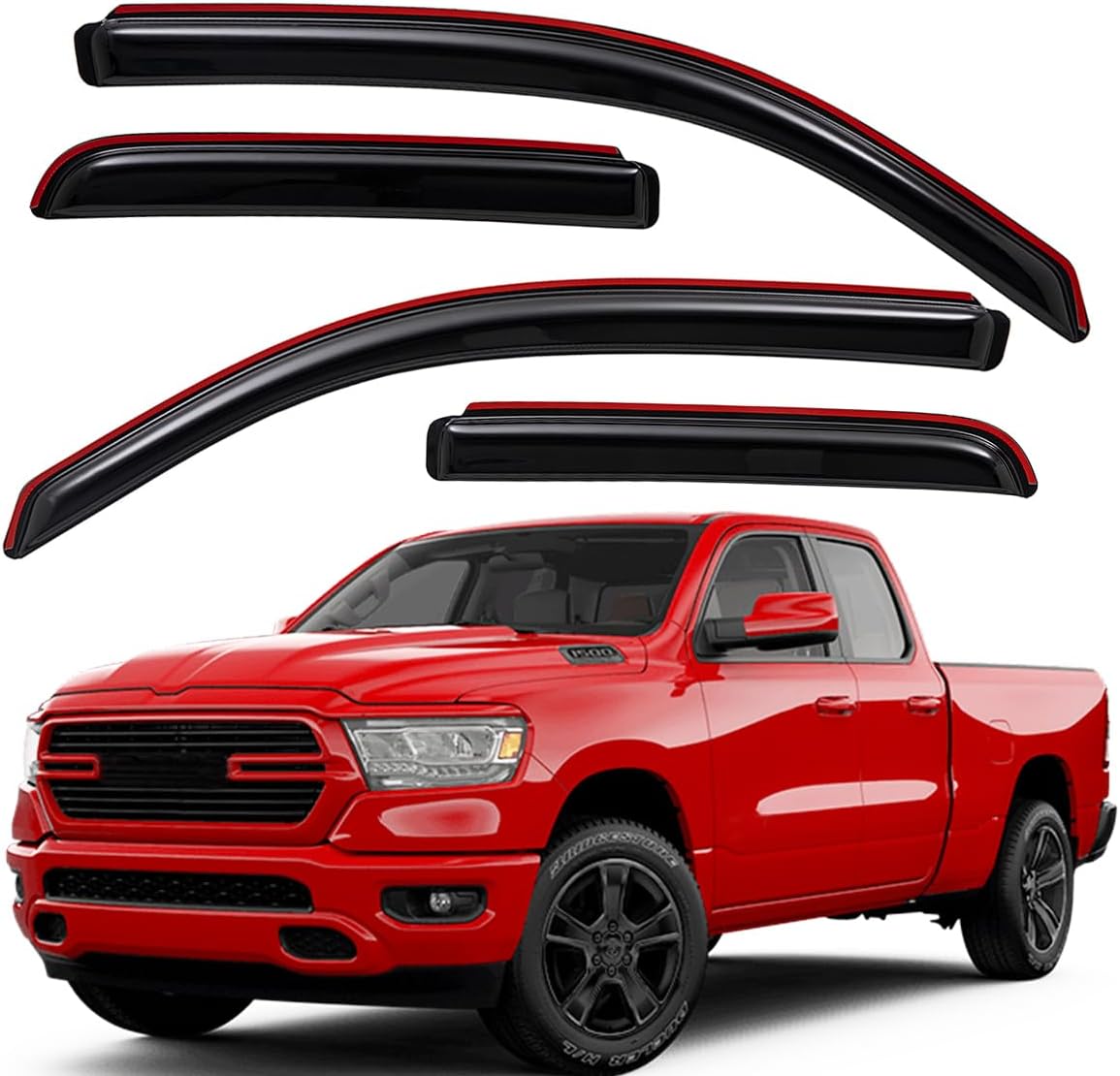 Lightronic WV194813 in-Channel Side Window Deflectors & Visors Rain Guard, Dark Smoke, 4-Pieces Set, Fits 2019-2024 Ram 1500 Quad Cab (for New Body Style, EXCLUDES 1500 Classic Model)