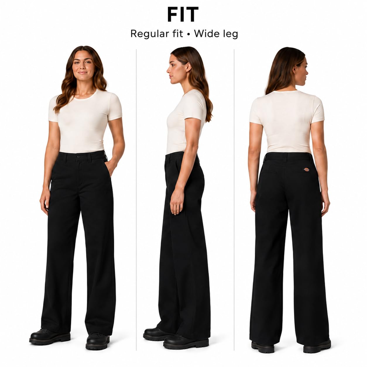 Dickies Pantaloni da lavoro da donna a gamba larga, vita media, vestibilità regolare, con tasche, per ufficio, uniformi, uso casual, nero, 50