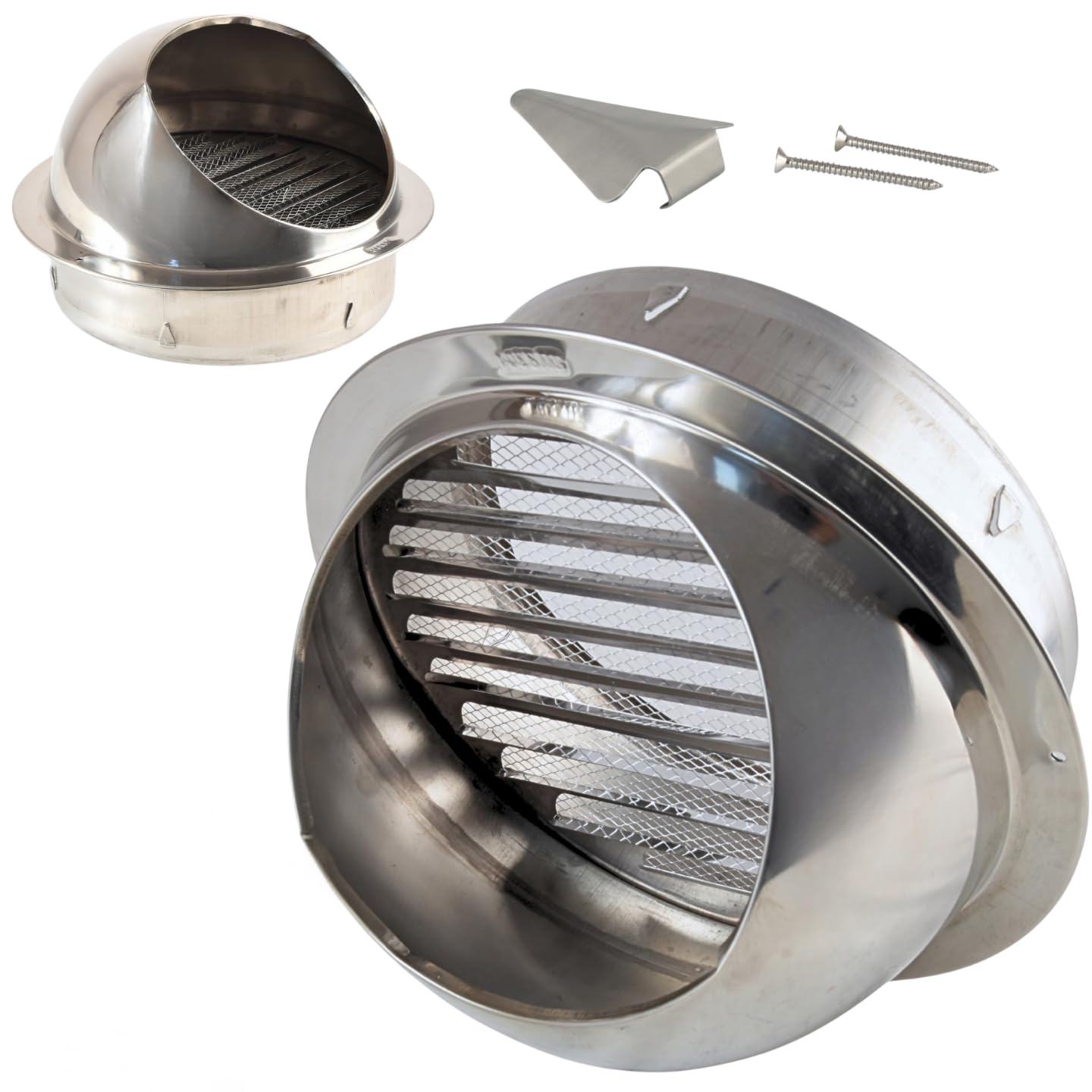 Lüftungsgitter 250 mm Edelstahl INOX – Wetterschutzgitter für Zuluft und Abluft – Abluftgitter mit Fliegengitter/Moskitonetz und Tropfkante – Außenwandgitter für Lüftungsanlagen