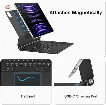 Fogy Ipad Pro 11 M4/M5/ 2025/2024 ile Uyumlu Türkçe Manyetik Bluetooth Magic Keyboard Touchpad Işıklı Klavyeli Kılıf