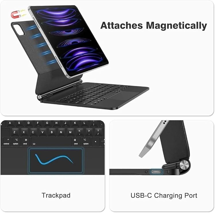 Fogy Ipad Pro 11 M4/M5/ 2025/2024 ile Uyumlu Türkçe Manyetik Bluetooth Magic Keyboard Touchpad Işıklı Klavyeli Kılıf
