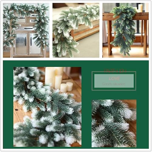 Miniatura 6 de BALRAJ Paquete de 2 guirnaldas artificiales de pino de Navidad, guirnalda verde de Navidad de 71 pulgadas, guirnalda verde de invierno para