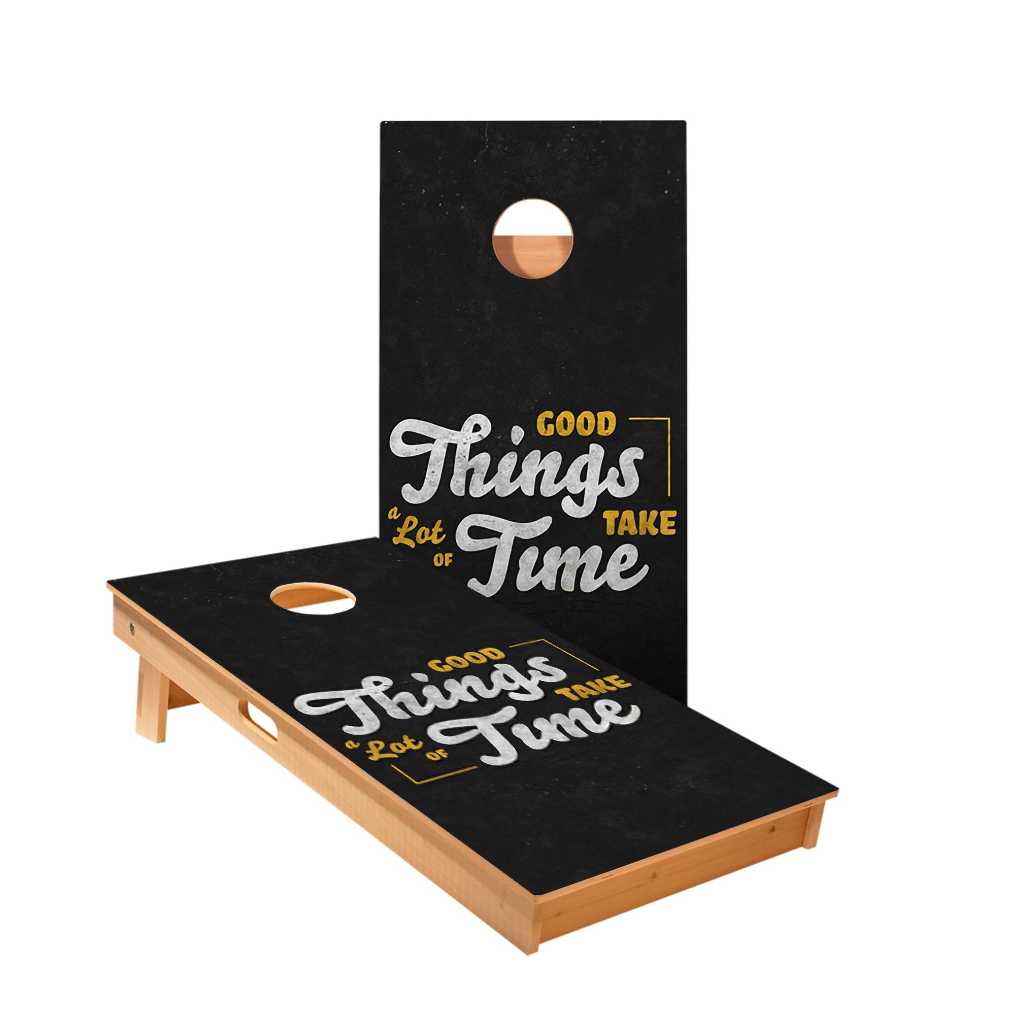Skip's Garage Good Things Cornhole Boards - Includes (2) Boards (Resin Bags) + (1) Carry Case, (2) Hole Lights & (2) Edge Lights