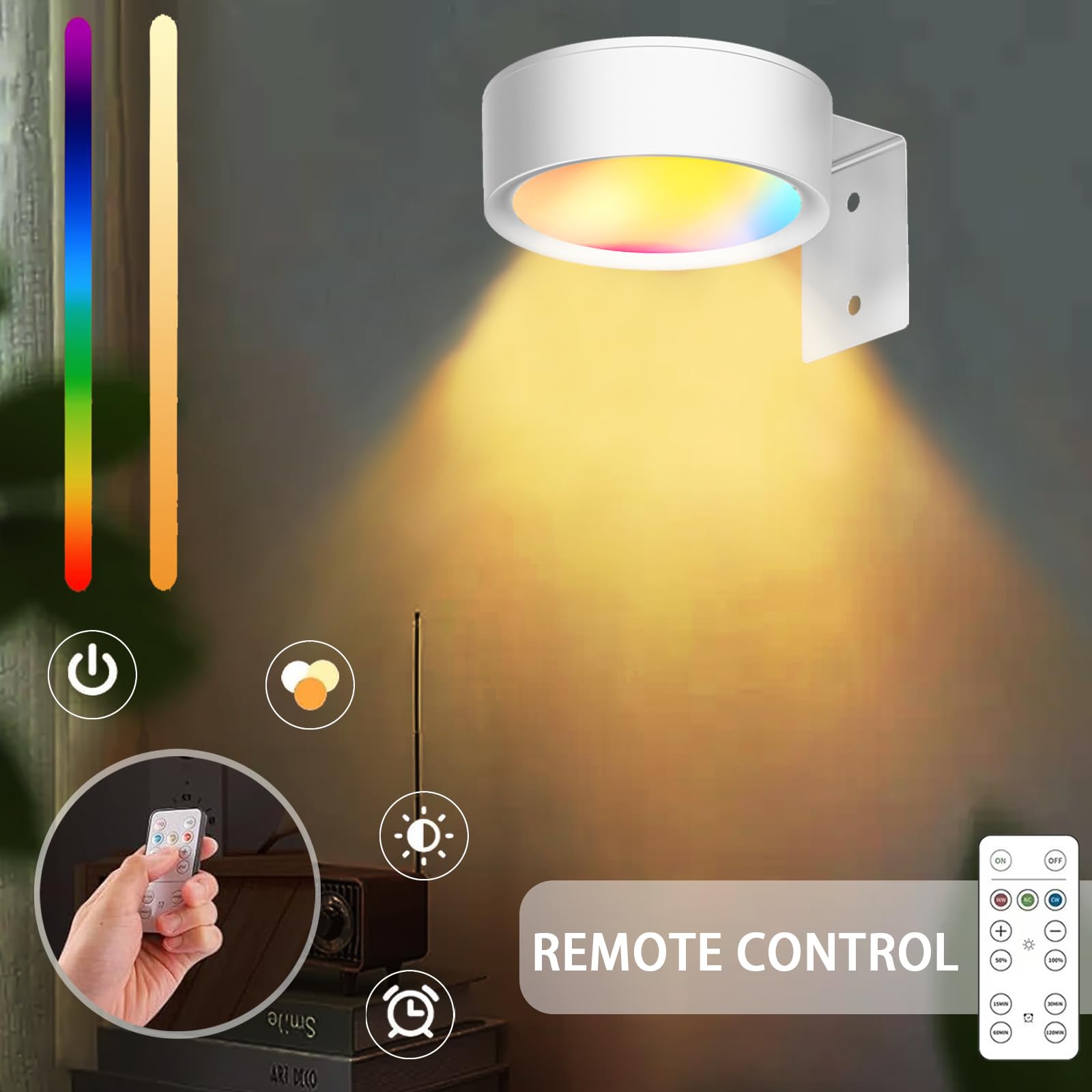 YOUYIKE 2 stuks magnetisch schilderlicht, draadloze fotolamp met afstandsbediening, afbeeldingslicht met 3 lichtkleuren, dimbare timer, kunstdisplaylicht, voor fotolijst, muur, plank, foto's (wit