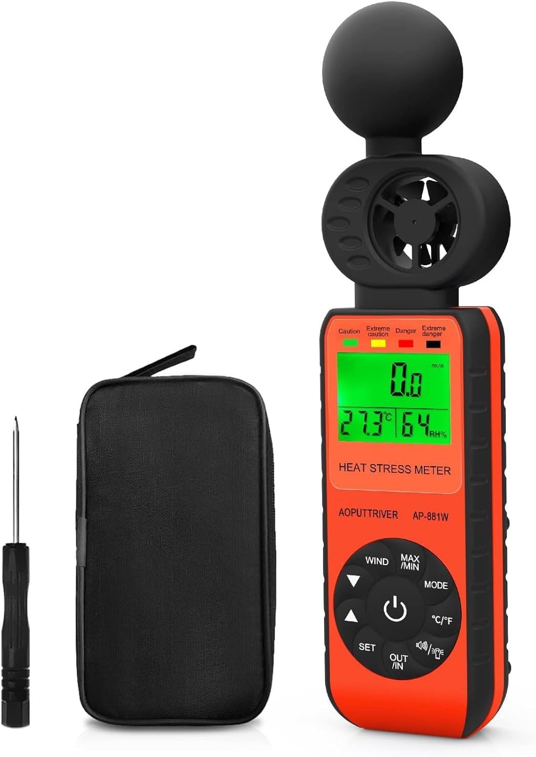 Heat Stress Meter Anemometer,Outdoor Wet Bulb Globe Thermometer WBGT for Wind Speed/Humidity/WBGT Alarm and Temperature (℃/℉) for Humidity Tester, Boat Sailing-AP-881W