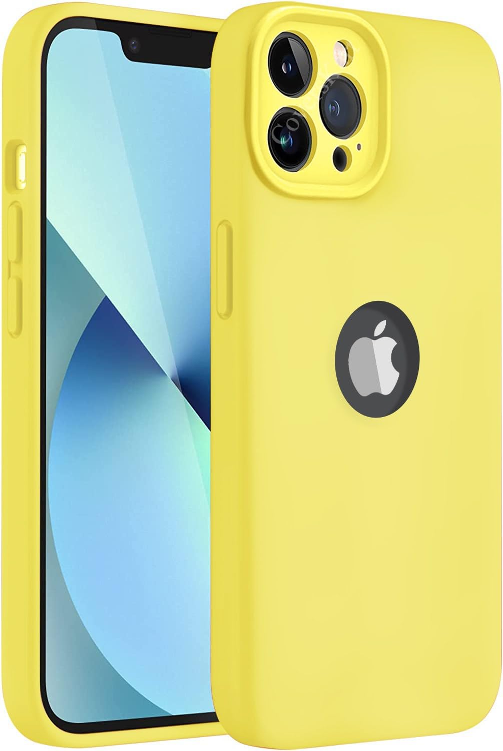 Ultra Hybird Liquid Silicone Back Case Cover for iPhone 13 Pro Max Full Body Anti-Shock Camera Protection | Inner Microfiber Cloth with Logo View (Yellow)