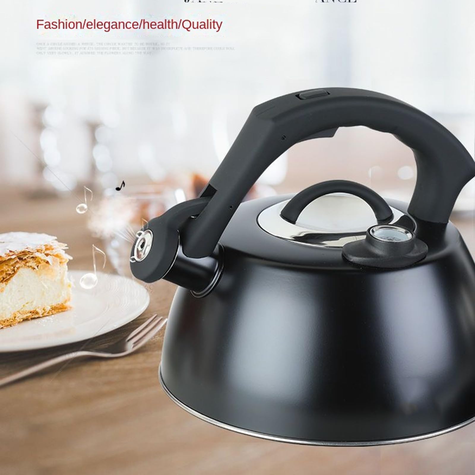 hervidor esmaltado, Tetera de acero inoxidable con termómetro(Black 2.5L)