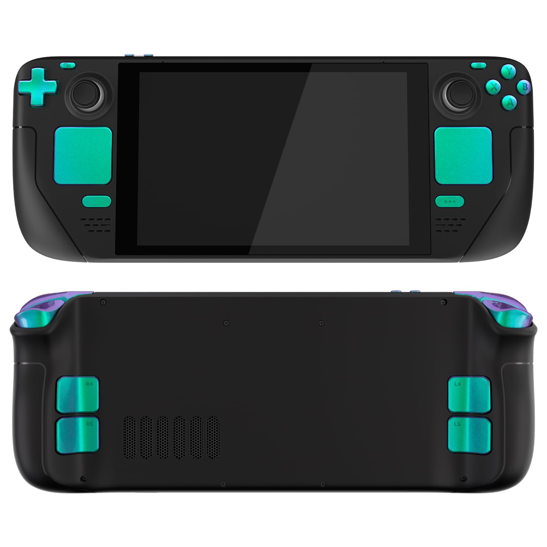 eXtremeRate Tasti Kit per Steam Deck LCD,Pulsante ABXY D-Pad Trackpad Bumpers Trigger Grilletti Ricambio per Steam Deck LCD con Cacciaviti(Senza Console)-Camaleonte Verde Viola
