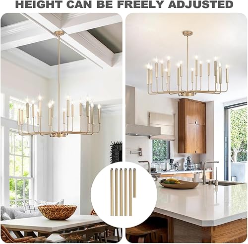 Miniatura 3 de Candelabro Moderno de Granja en Oro, Candelabro Rústico de 16 Luces, Candelabros Industriales Colgantes para Comedor, Cocina, Vestíbulo, Entrada,