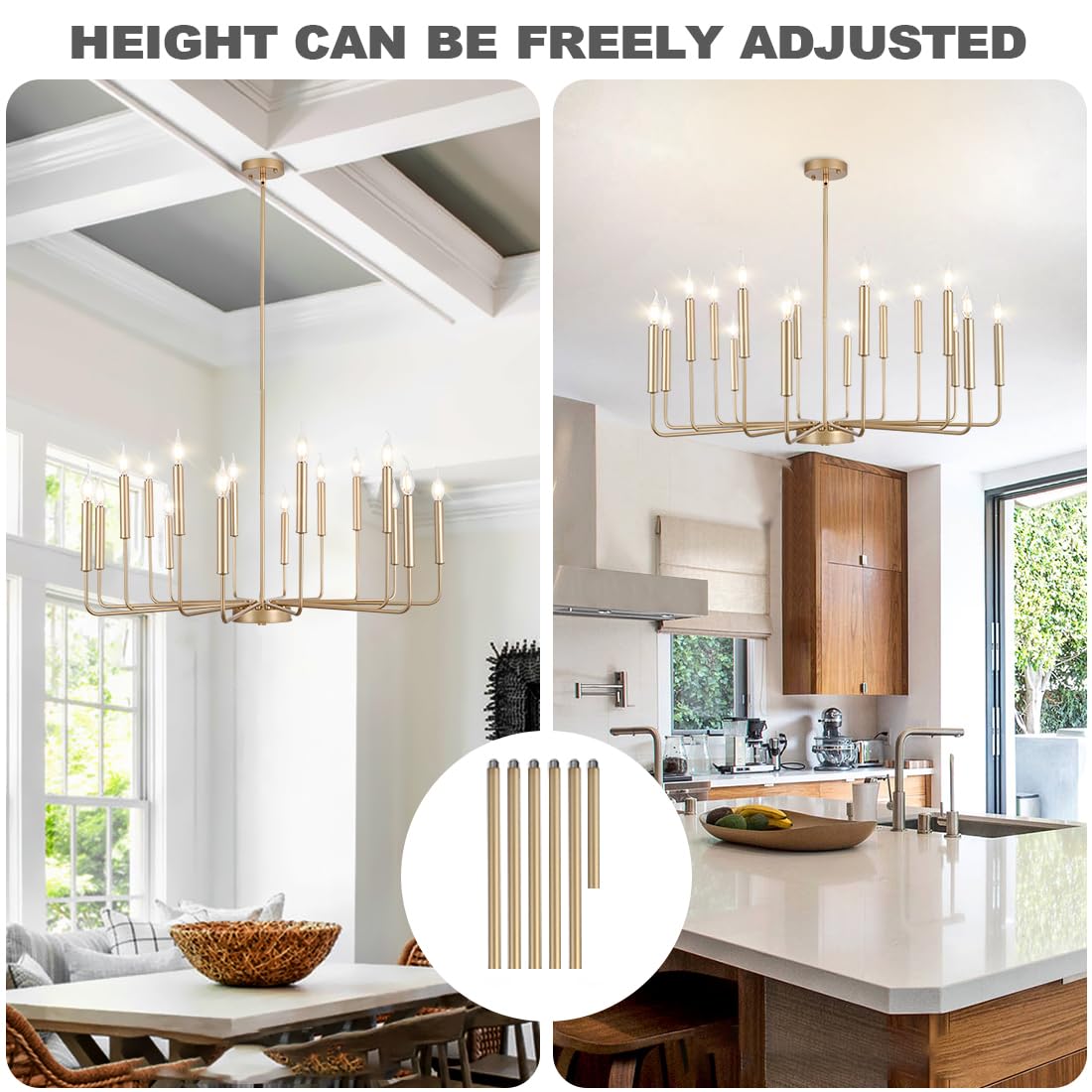Modern Farmhouse Gold Chandelier Review: 16-Light Rustic Candle Charm for Any Sp 3 Modern Farmhouse Gold Chandelier, 16-Light Rustic Candle Chandelier, Industrial Hanging Chandeliers for Dining Room, Kitchen, Foyer, Entryway, Living Room - Additional View
