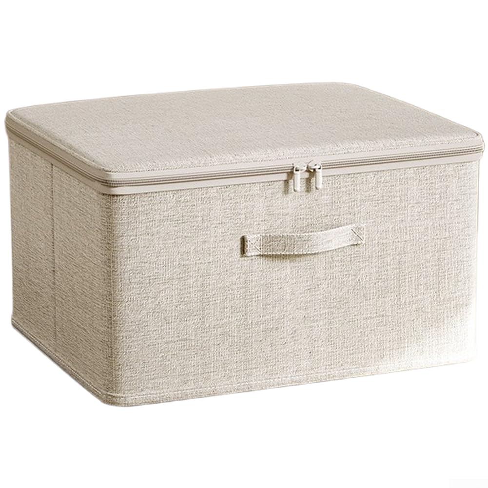 Caja de almacenamiento, 1 paquete organizador de tela, contenedor plegable para ropa, suéteres, colchas, contenedor apilable de lino de algodón con tablero reforzado, organización del hogar que ahorra