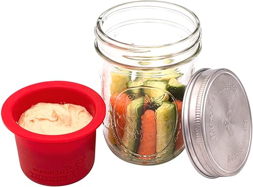 Miniatura 6 de Mason Jar Lifestyle Taza divisora para ensaladas, salsas y aperitivos. Contenedor de almuerzo Bento sin plástico. (Boca ancha, rojo cereza)