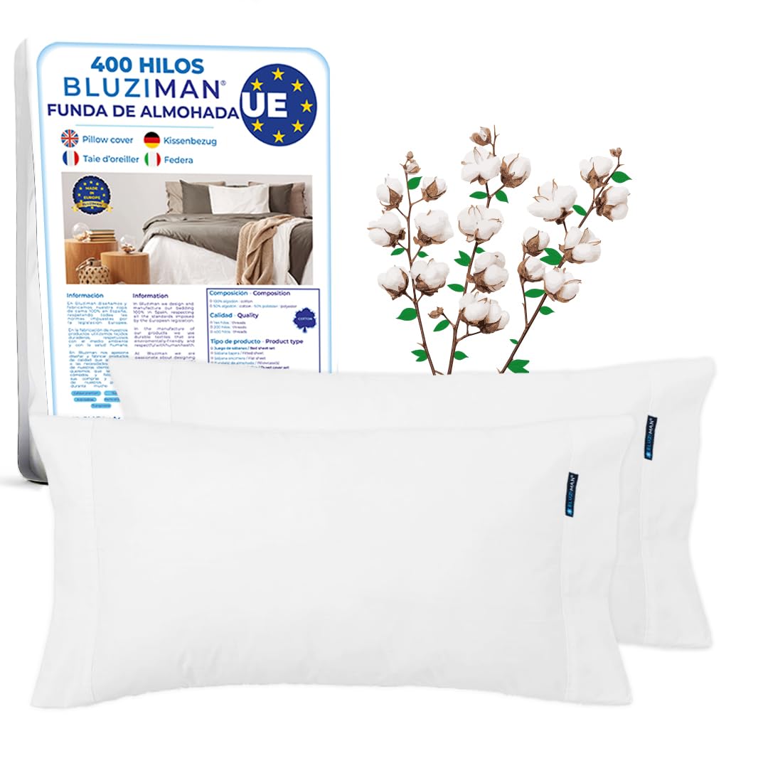 BLUZIMAN Juego de Sabanas 150x200 Algodon 100% Hecho en España, Lujoso Saten 400 Hilos, Bed Sheets Lencois, Incluye Sabana Bajera Ajustable, Encimera (Cama 180, Funda de Almohada)