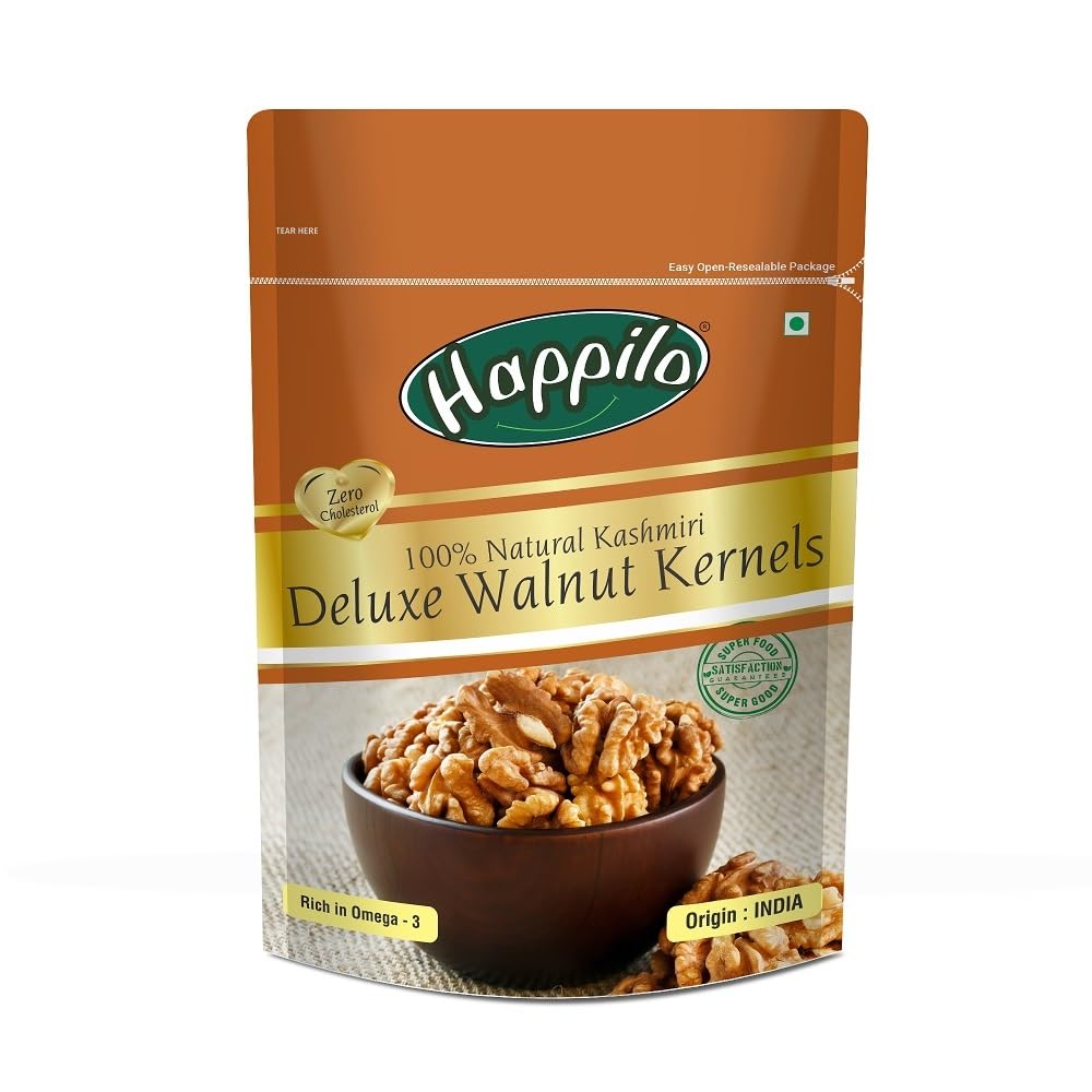Happilo Premium 100% Natural Deluxe Kashmiri Walnut Kernels 200g (Pack of 5) | Fresh & Unsalted Akhrot Giri | Quick Dry Fruit for Snacking | High Protein | No Cholesterol | Delicious & Crunchy Walnuts | Iron & Antioxidants | Premium Akhrot | Rich in Omega-3