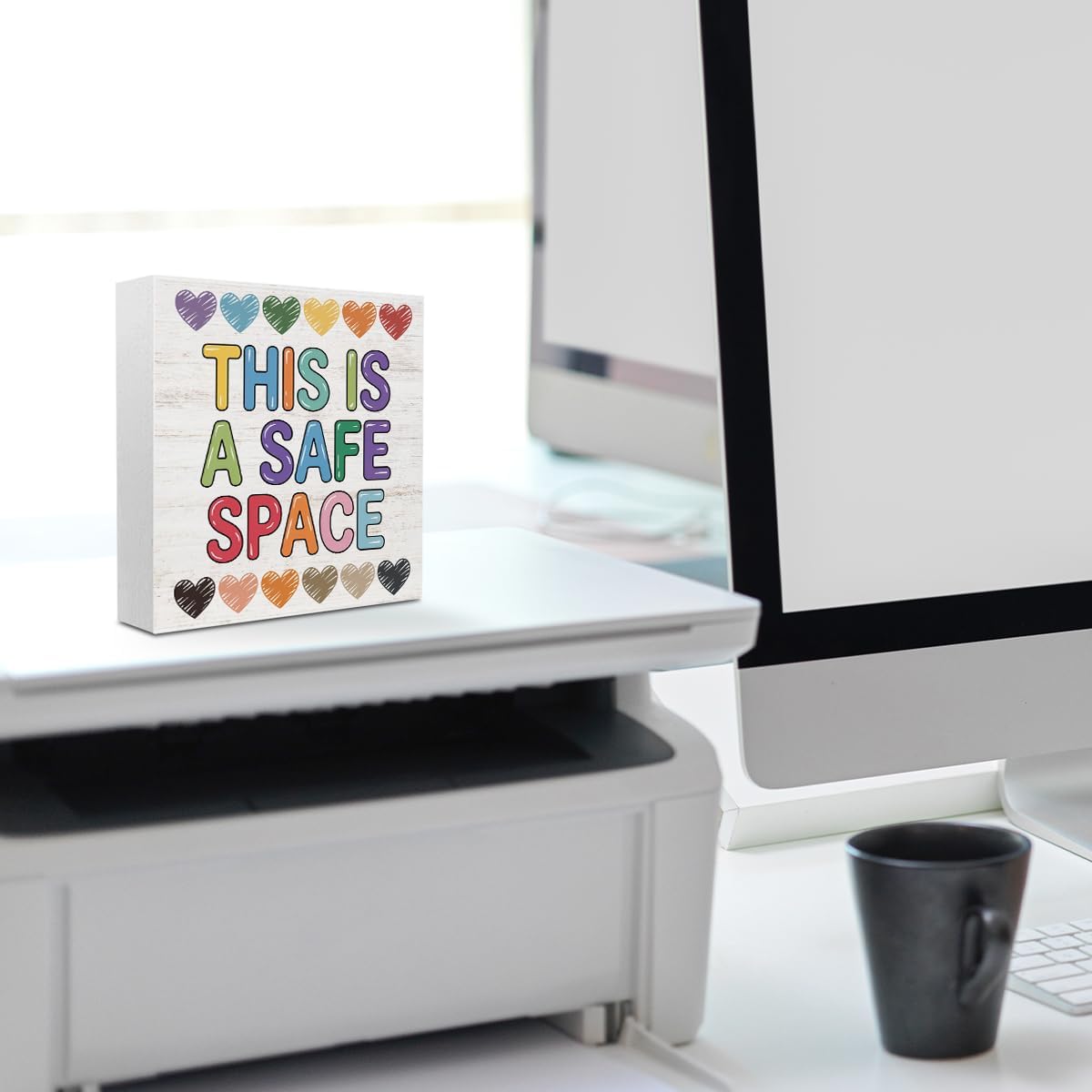 Therapy Office Decor Wood Box Sign,This Is a Safe Space Print Offices Wooden Box Office Desk Decorative Signs for Classroom Therapy Office, Boho Educational Gifts for School Counselor Psychologist - Image 6