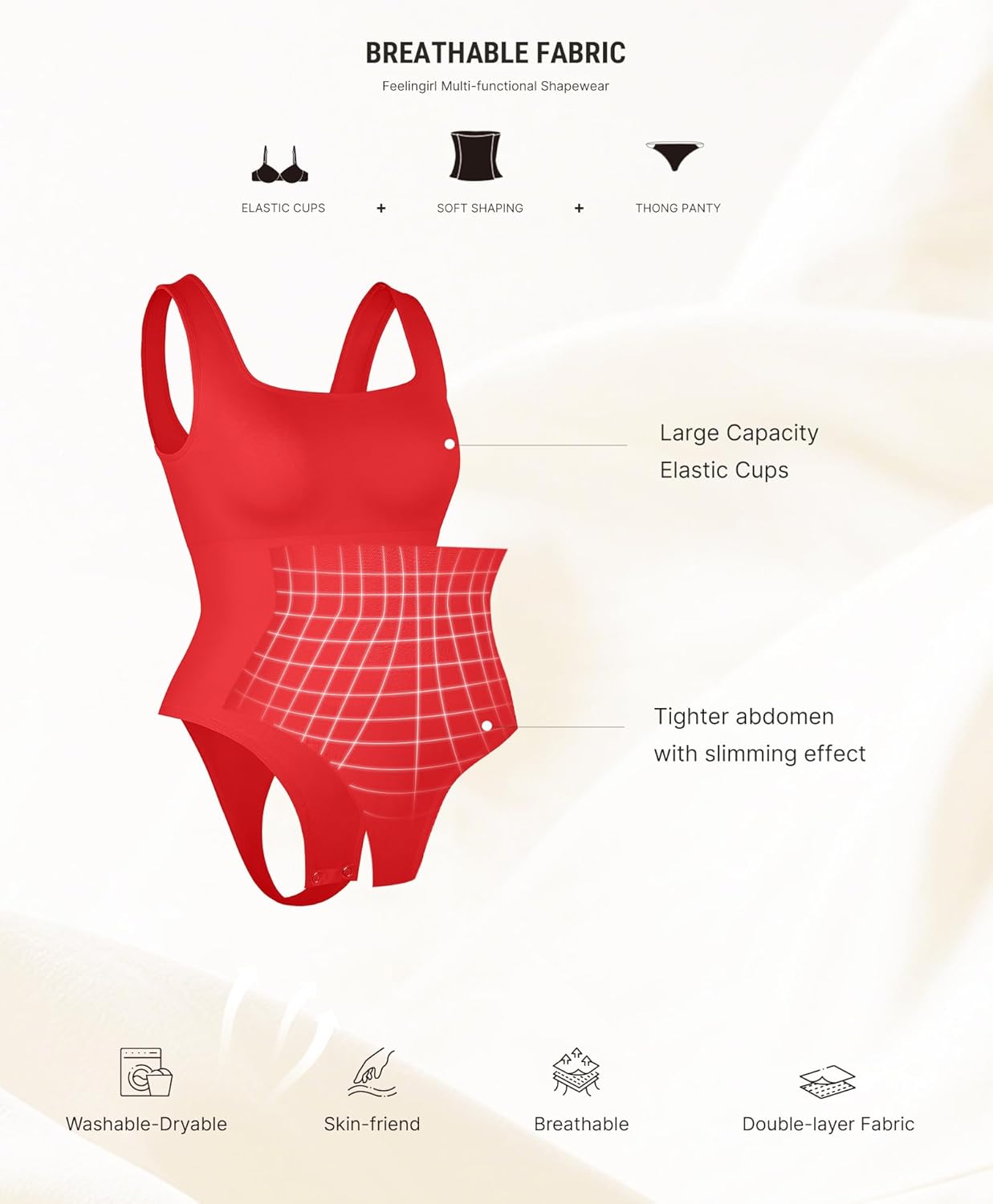 FeelinGirl Bodysuits for Women Seamless Square Neck Tummy Control Compression Thong Shapewear Bodysuit Tank Tops Bodysuit - Image 5