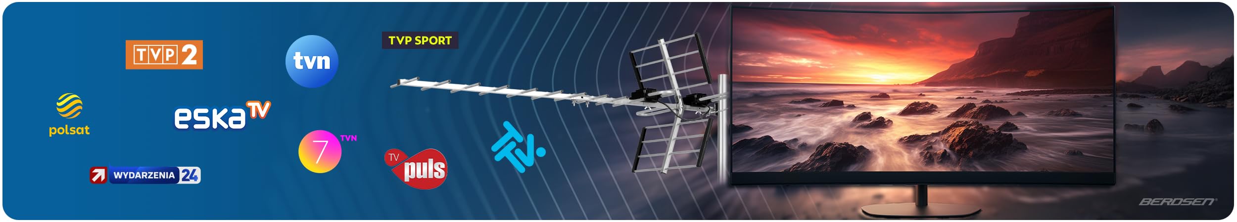 Berdsen Antena DVBT2 z Wzmacniaczem Wewnętrznym 15 dB - Zasięg do 80 km - Zewnętrzna Antena Outdoor - Filtr LTE - Full HD Ultra HD 4K