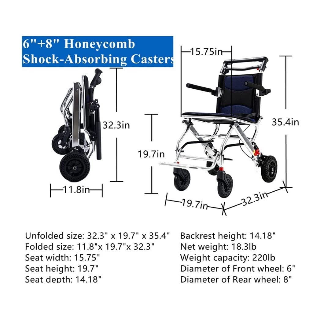 Transportstuhl Tragbarer Reise-Rollstuhl, Klappender kleiner Transportrollstuhl mit Handbremse, doppeltes Frühlingsschock-Rollstuhl, Flip-Backs-Arme Faltbarer Rollator-Rollstuhl ( Color : Black )