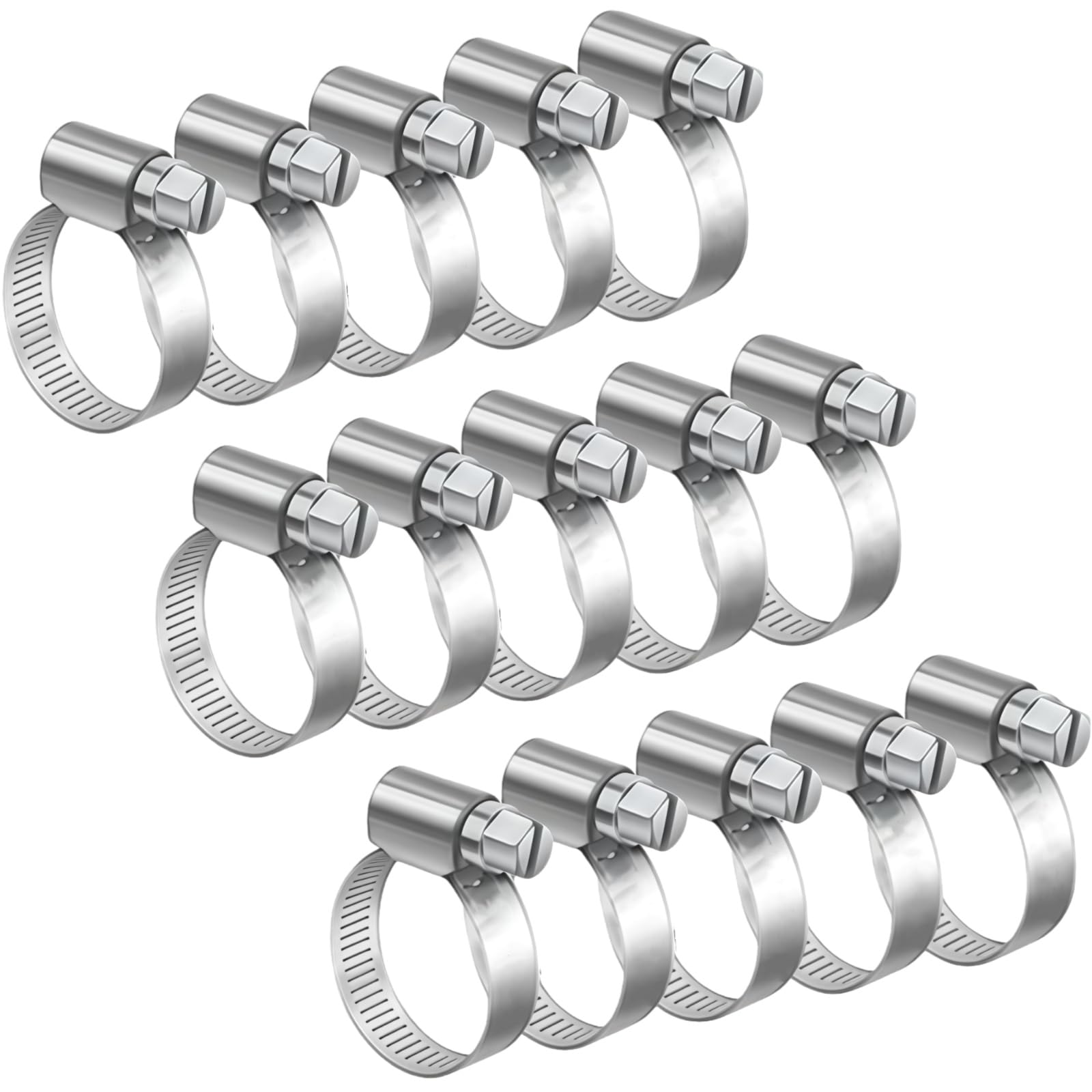 Cmbxaq Silver 15Pcs 16-25Mm Hose Clips Adjustable, Jubilee Clips, Assorted Hose Clamps, Adjustable Pipe Clips Worm Drive Small For Flexible Exhaust Hose Pipe, Washing Machine, Garden Connections