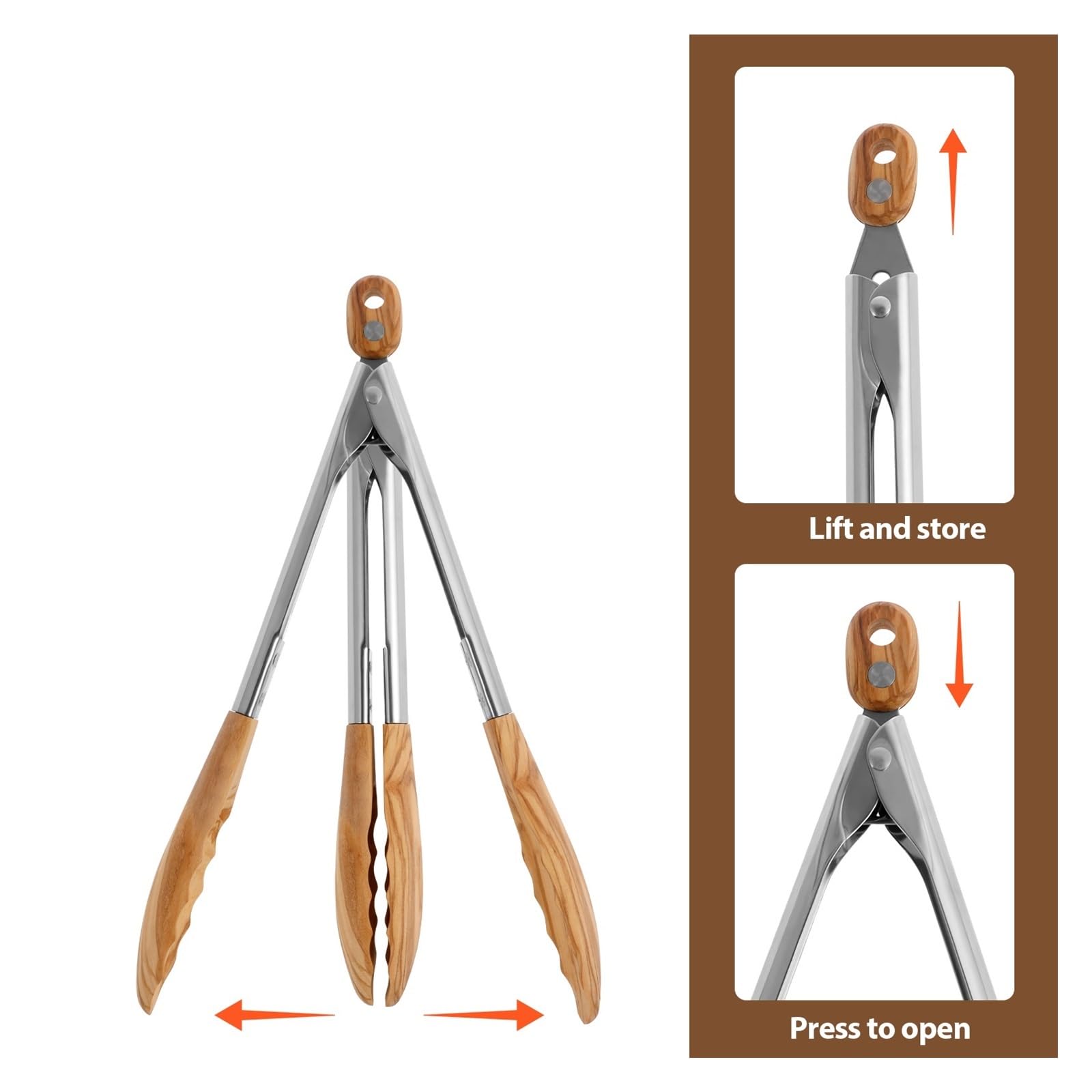 Pinzas de madera for cocina, 1/3 Uds., bloqueo for servir comida fiesta, acampar for lanzar ensalada, voltear hamburguesas(Log color 3Pcs)