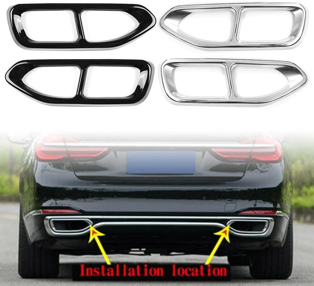 Stainless Car Tail Muffler Exhaust Pipe Output Cover Trim Decoration For BMW 7 Series G11 G12 2016 2017 2018 2Pcs Rear End Components(Silver)