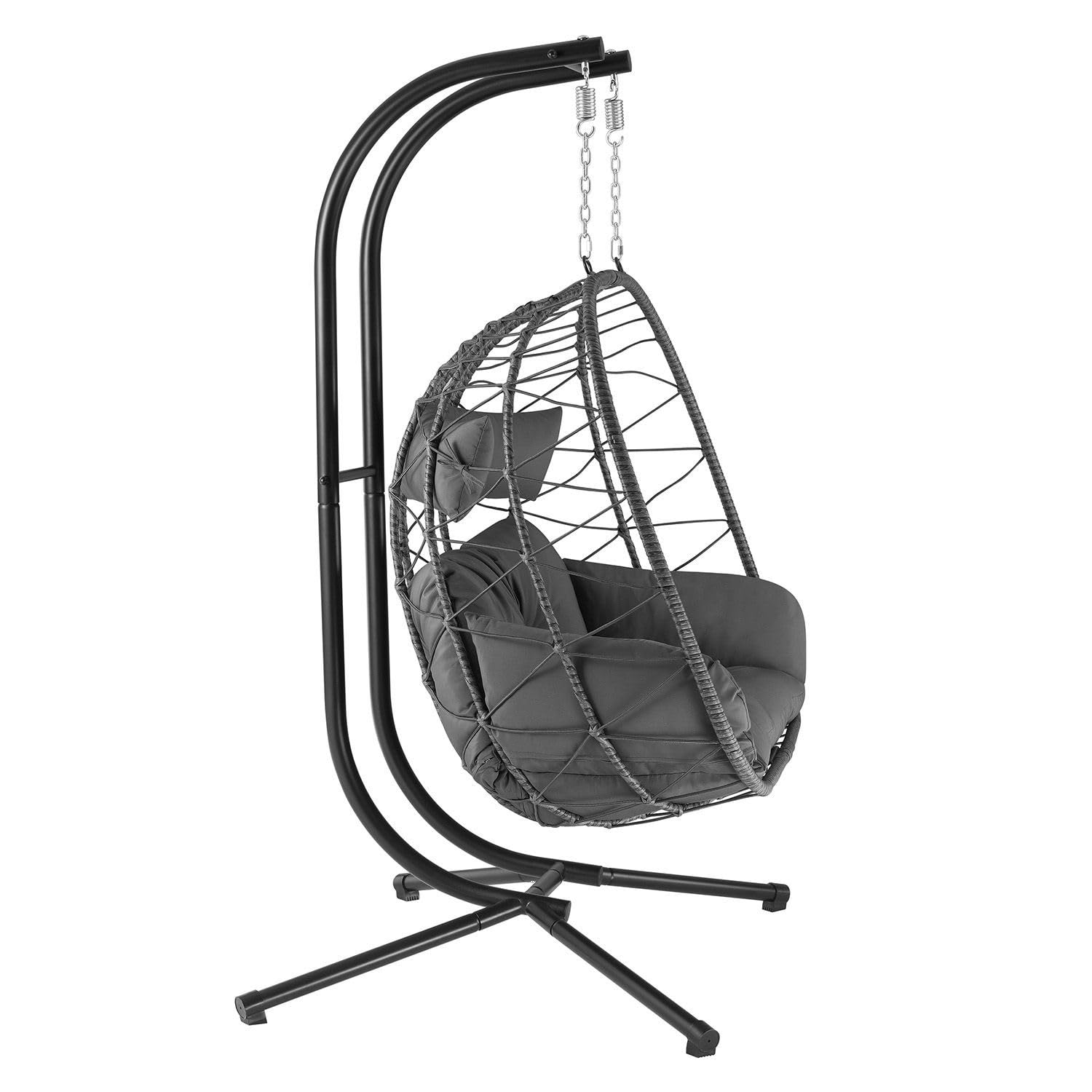 Juskys® Sillón colgante doble Aria – Silla colgante de poliratán con estructura y cojín – columpio para dos personas – Sillón exterior interior – cesta XXL gris