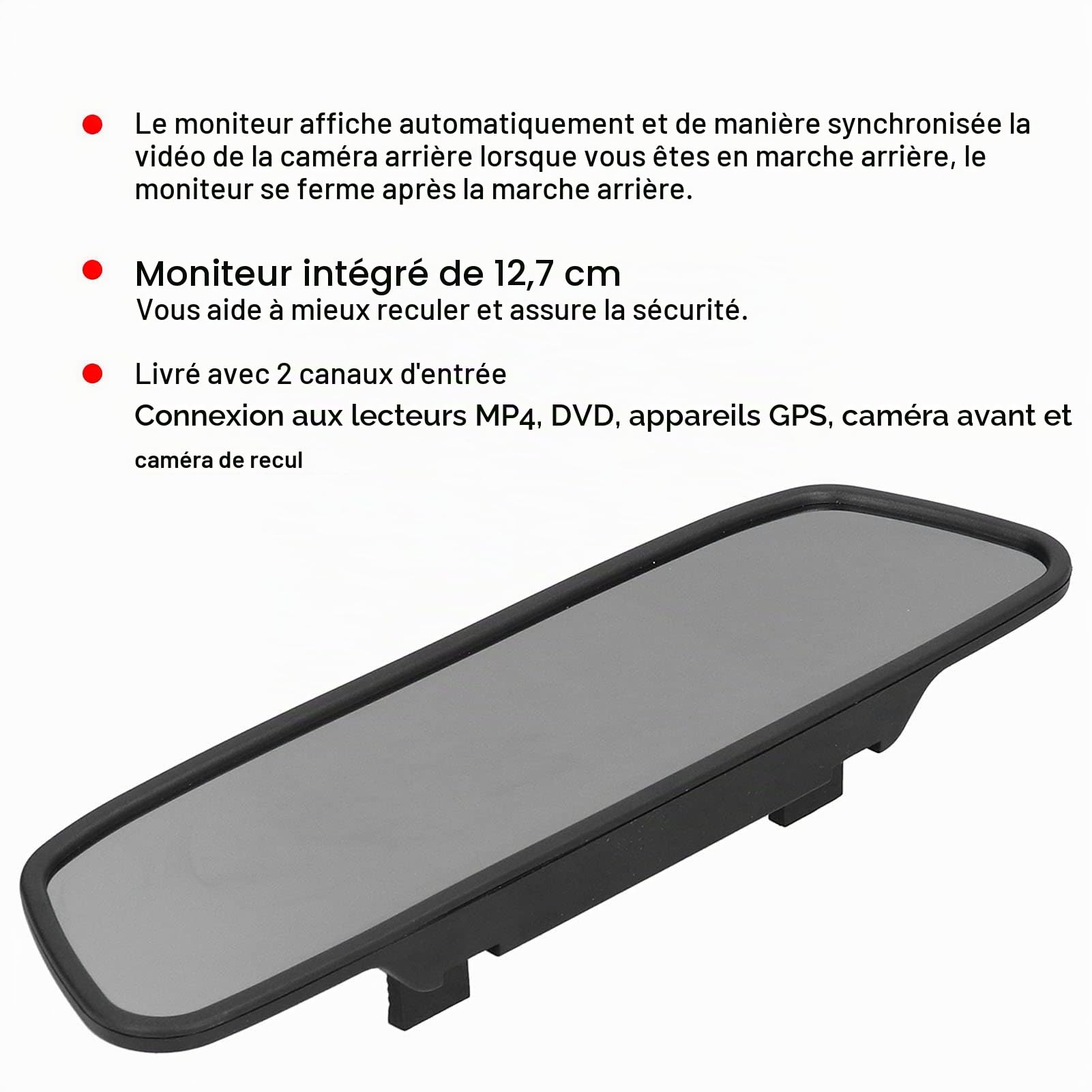 Rétroviseur de Voiture Affichage ABS 5 Pouces 2 Canaux D'entrée ABS Universel pour Coffre de Voiture DC12-24V Rétroviseur Universel Rétroviseur Affichage Fil de Connexion