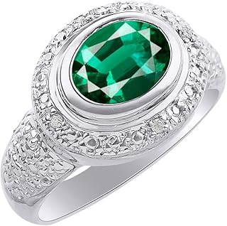 Juego de anillos de diamante y esmeralda en oro blanco de 14 K – Halo de diamante – piedra de color piedra de nacimiento anillo
