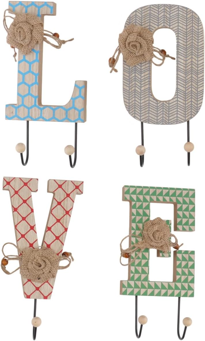 Mipcase Creative Metal Wall Hooks Set of 4 Letter-Shaped Hanging Hooks for Coats and Accessories, Vintage Style Multi-Function Sundries Hangers for Entryway and Living Room Decor