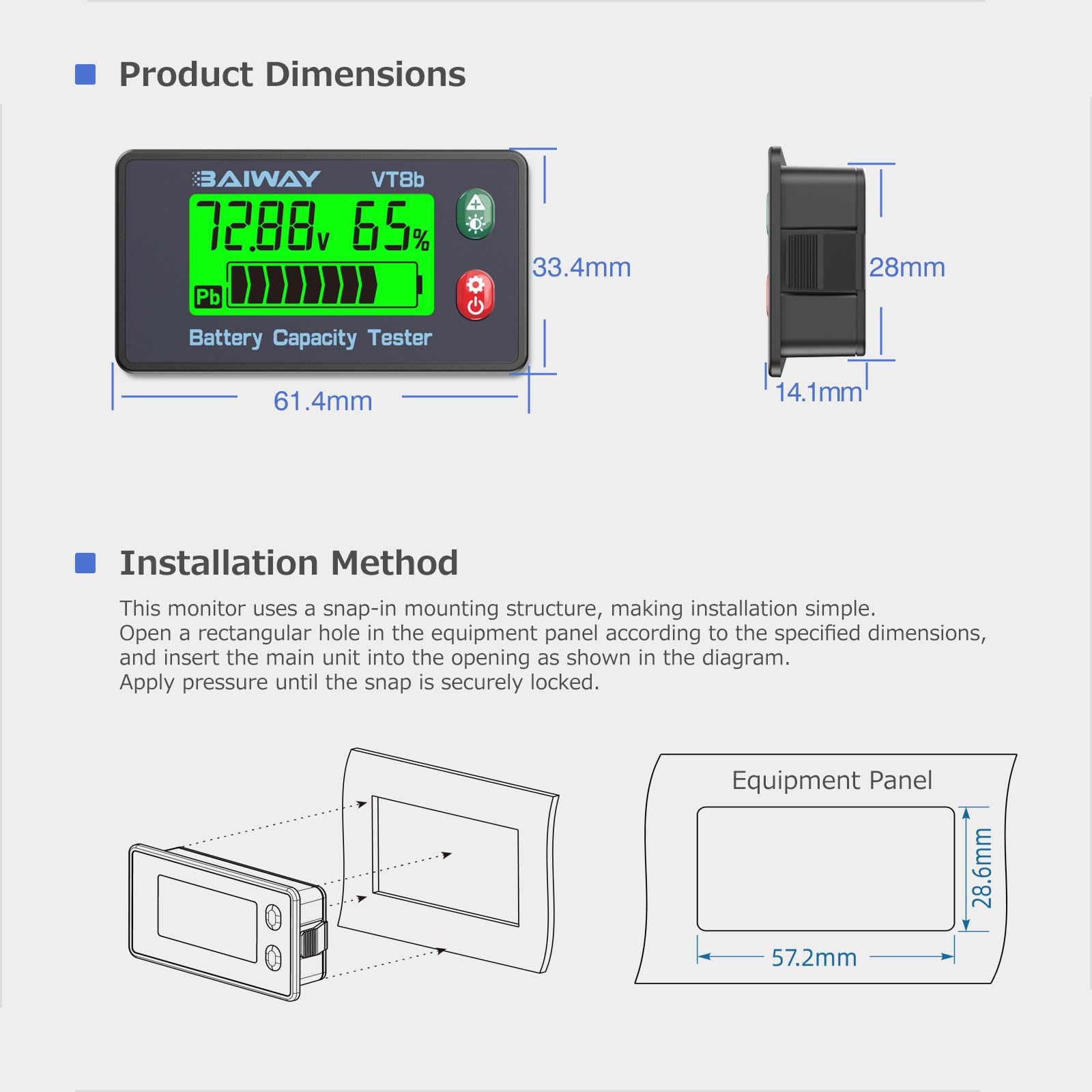 Monitor Batteria 8-120V, Voltmetro Digitale e Indicatore di Capacità Percentuale ±1%, Display LCD Retroilluminato con Allarme 110dB, Tester per Litio, LiFePO4, Piombo per Camper, Auto, Moto e Barca