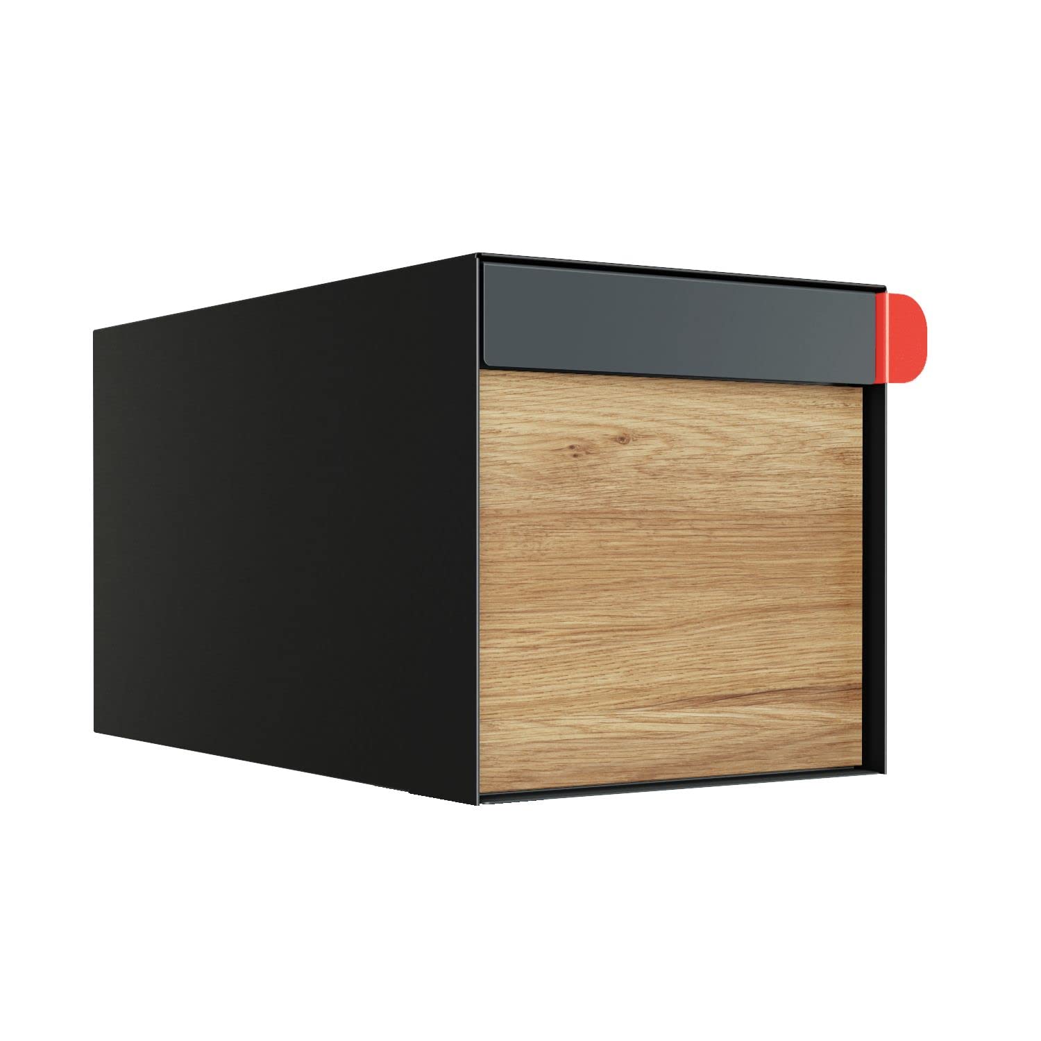 Bravios - Buzón de pared, diseño americano, color antracita con parte frontal de madera