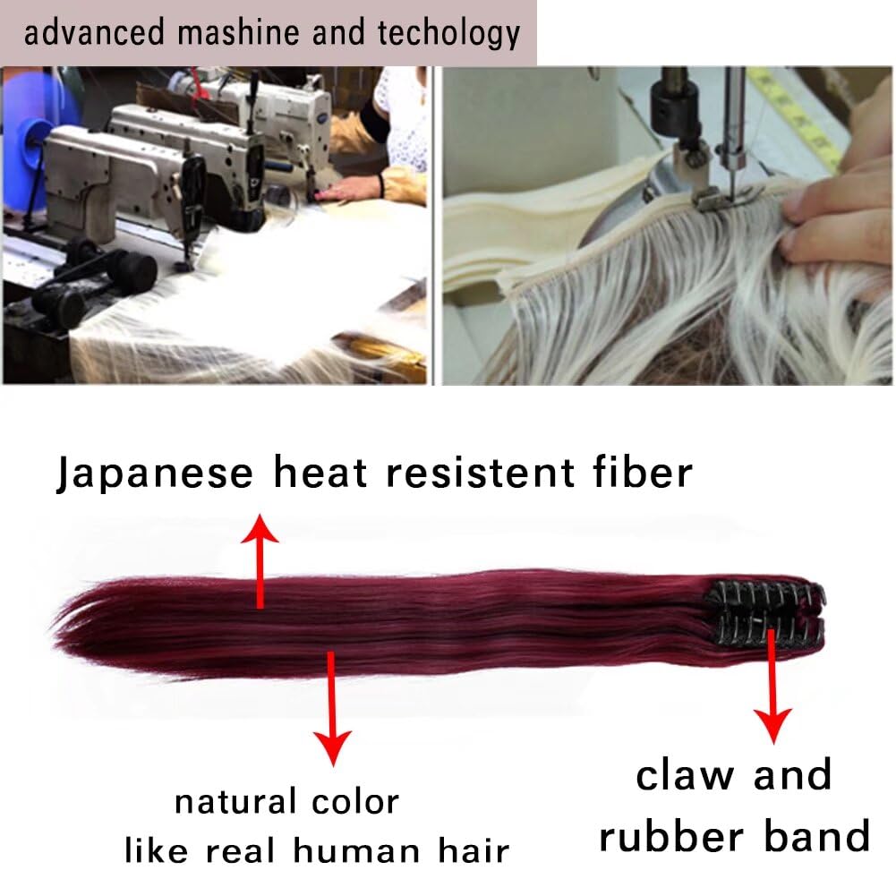 LaLuLoLi Long Thick Claw Jaw Ponytail 150g Straight Synthetic Fashion Grey Color Clip in Pony Tail Hair Extension Extensions Ponytail with Big Claw (24 inches-straight - Image 3