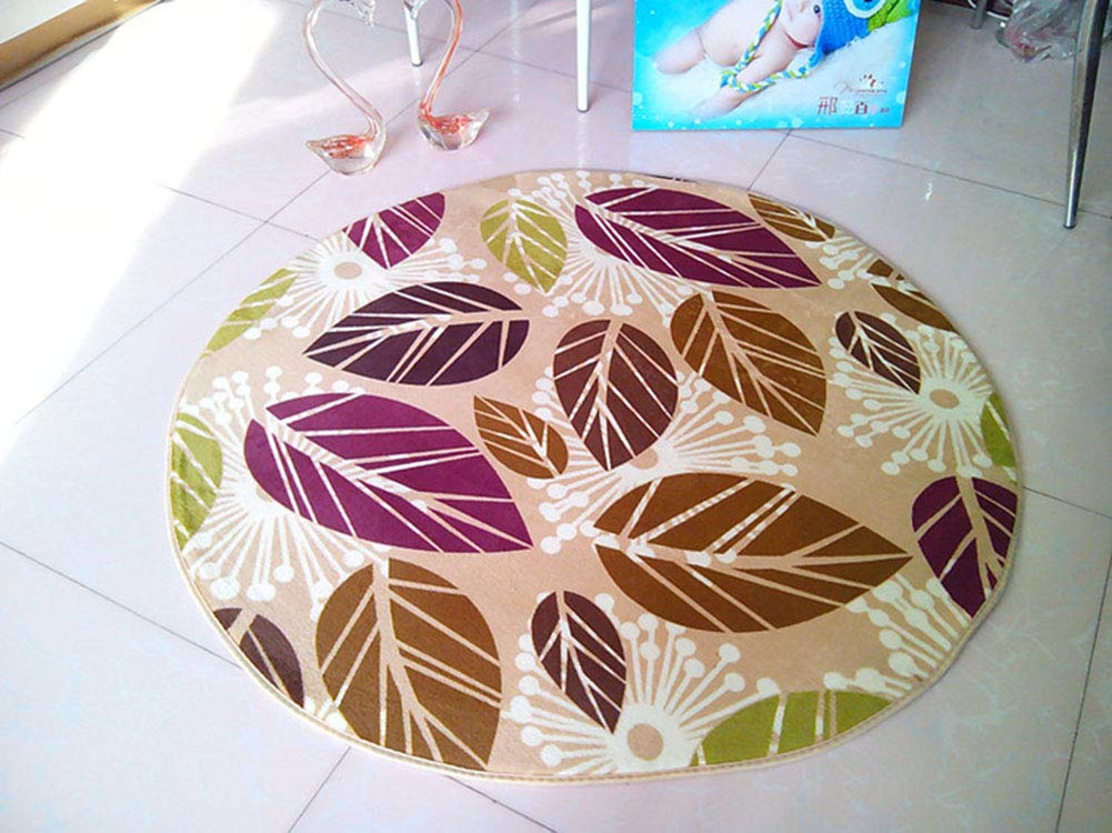 Tapis salon salle de séjour confortable rond en velours corail motif feuilles 140cm