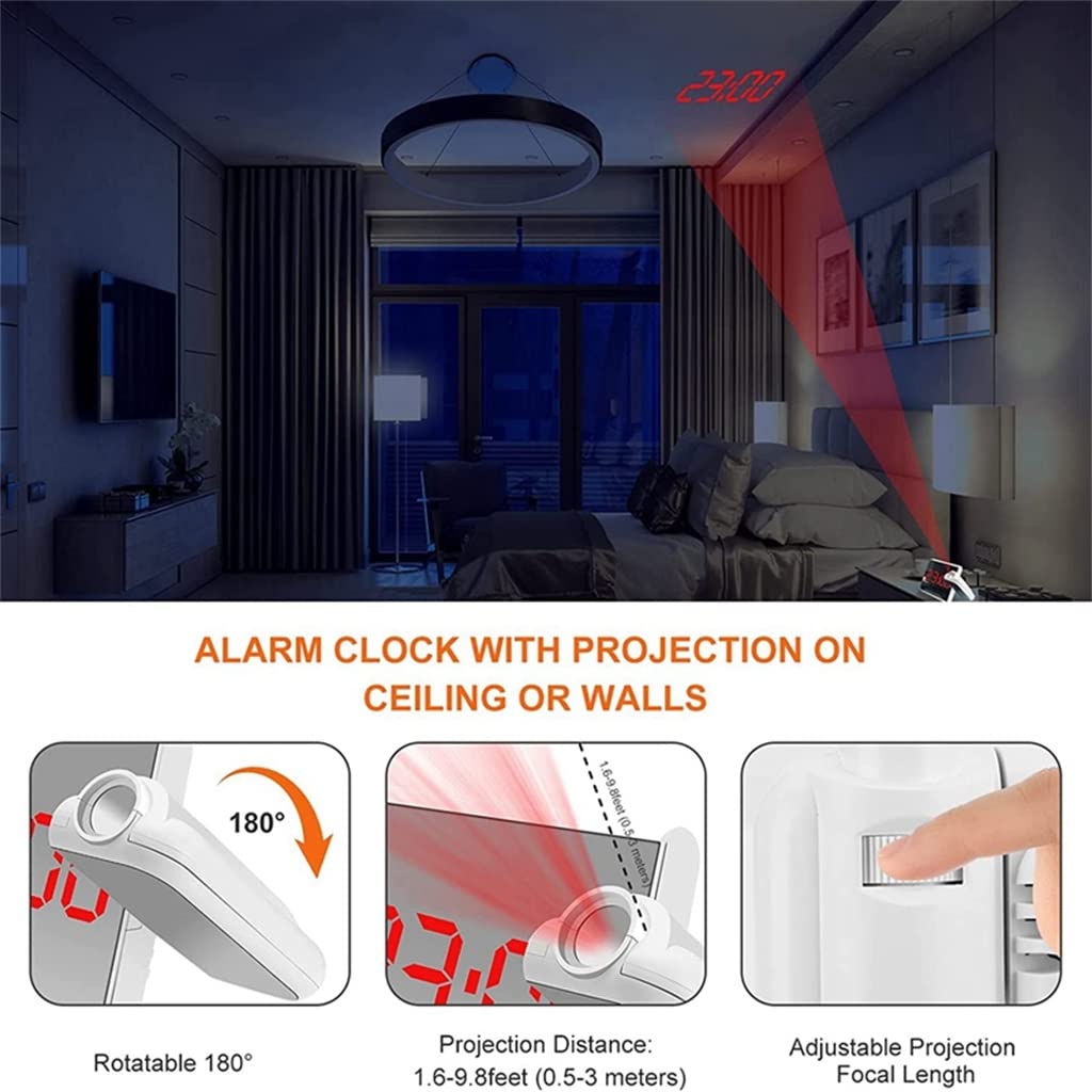 JFDBGU Dormitorio Proyección de Alarma Digital electrónica 6 Pulgadas LED Reloj Despertador de Espejo con Temperatura Ambiente.