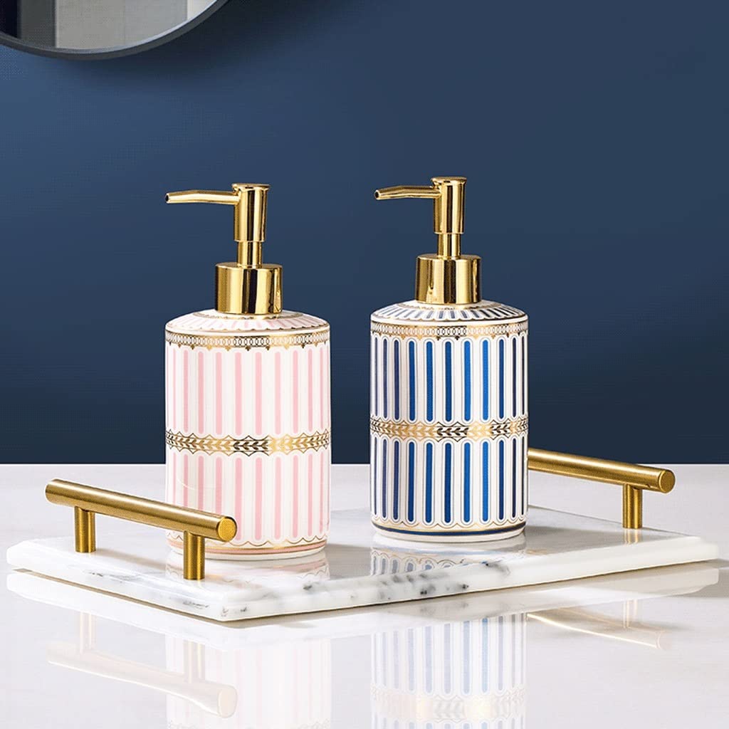 rurka do dozownika mydła, Ceramiczna butelka na płyn do kąpieli z wzorem w paski, 500 ml/17,5 uncji(Blue)