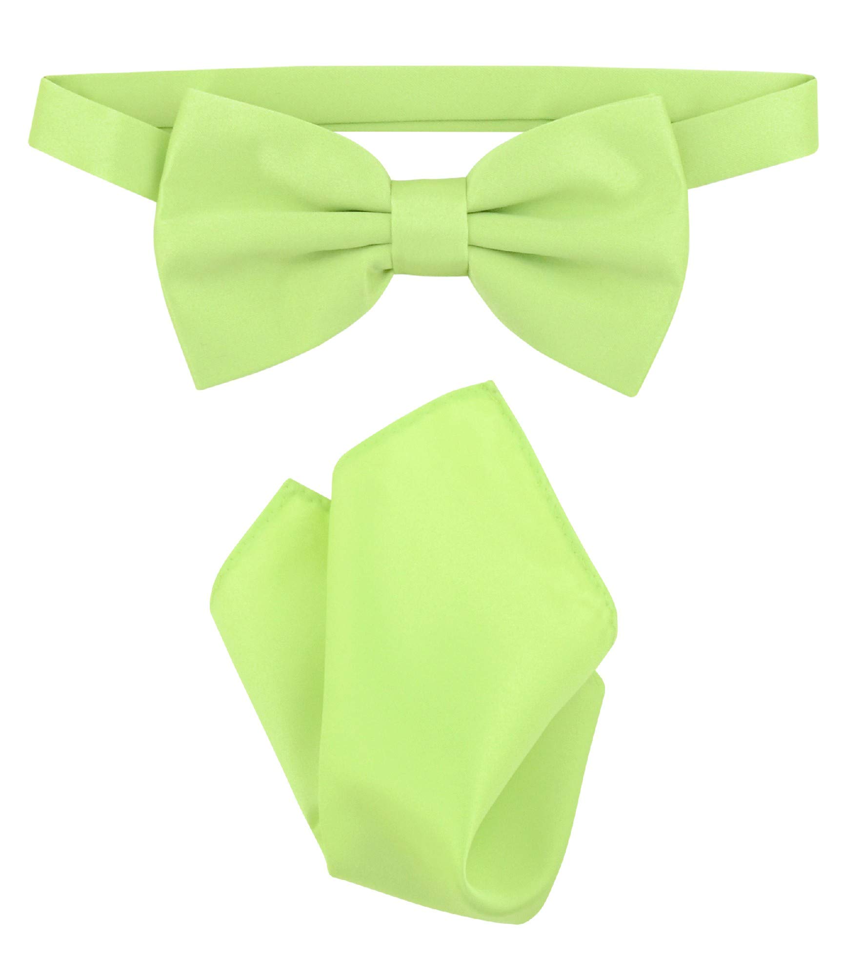 Vesuvio Napoli BowTie Solid Lime Green Color Mens Bow Tie & Handkerchief