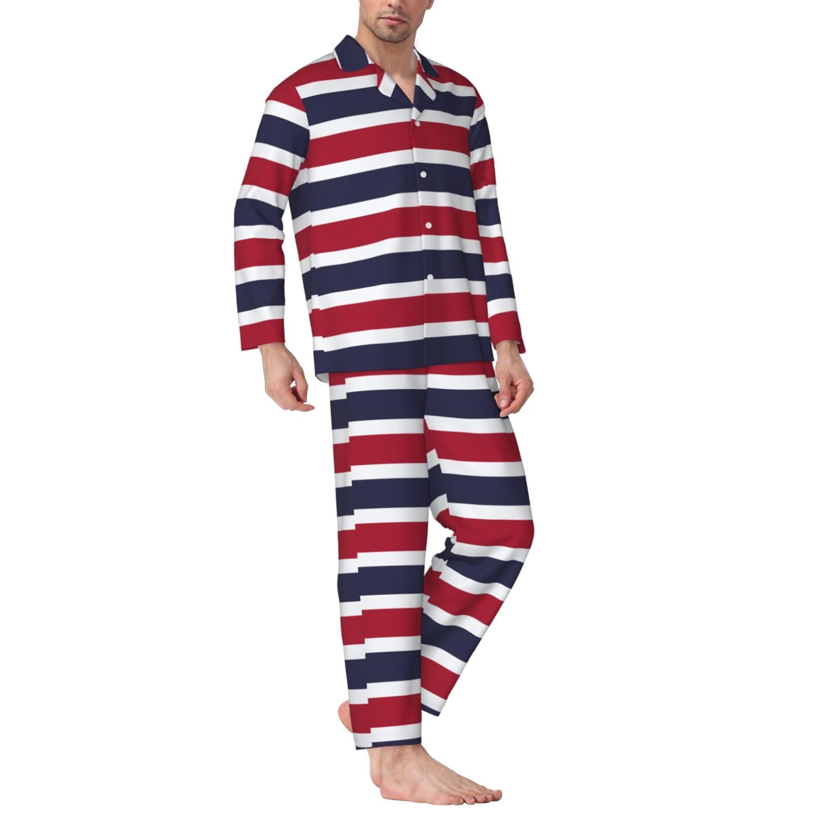 Herren-Pyjama-Set mit Thailand-Flagge, langärmelig, zweiteilig, Hauskleidung, bequeme Nachtwäsche