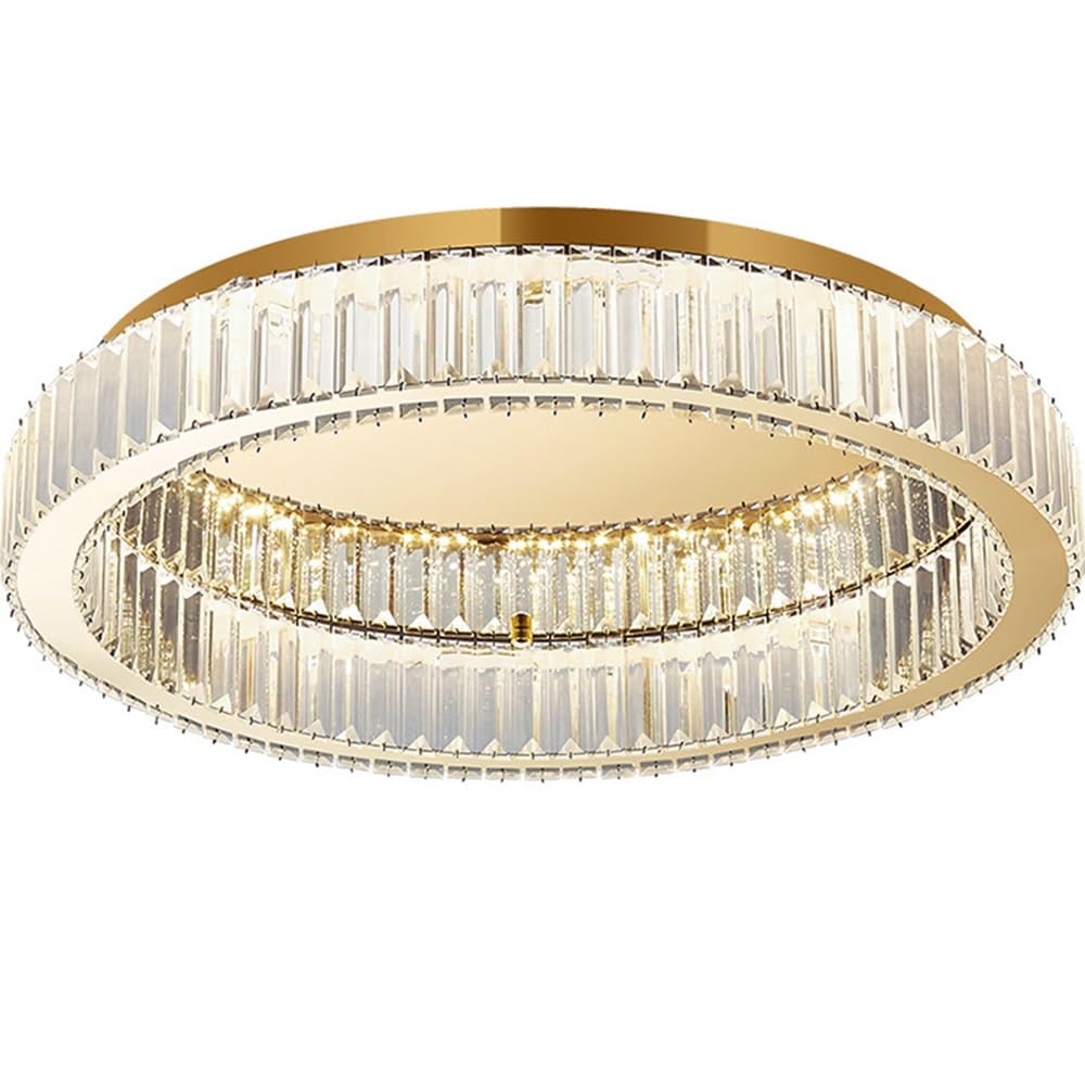 chandelier , Modern K9 Crystal Ceiling Light Round Metal Shade Crystal Chandelier Modern Drum Ceiling Light Fixture Lamp for Dining Room, Living Room, Bathroom, Bedroom Dimmable ( Size : 60cm )