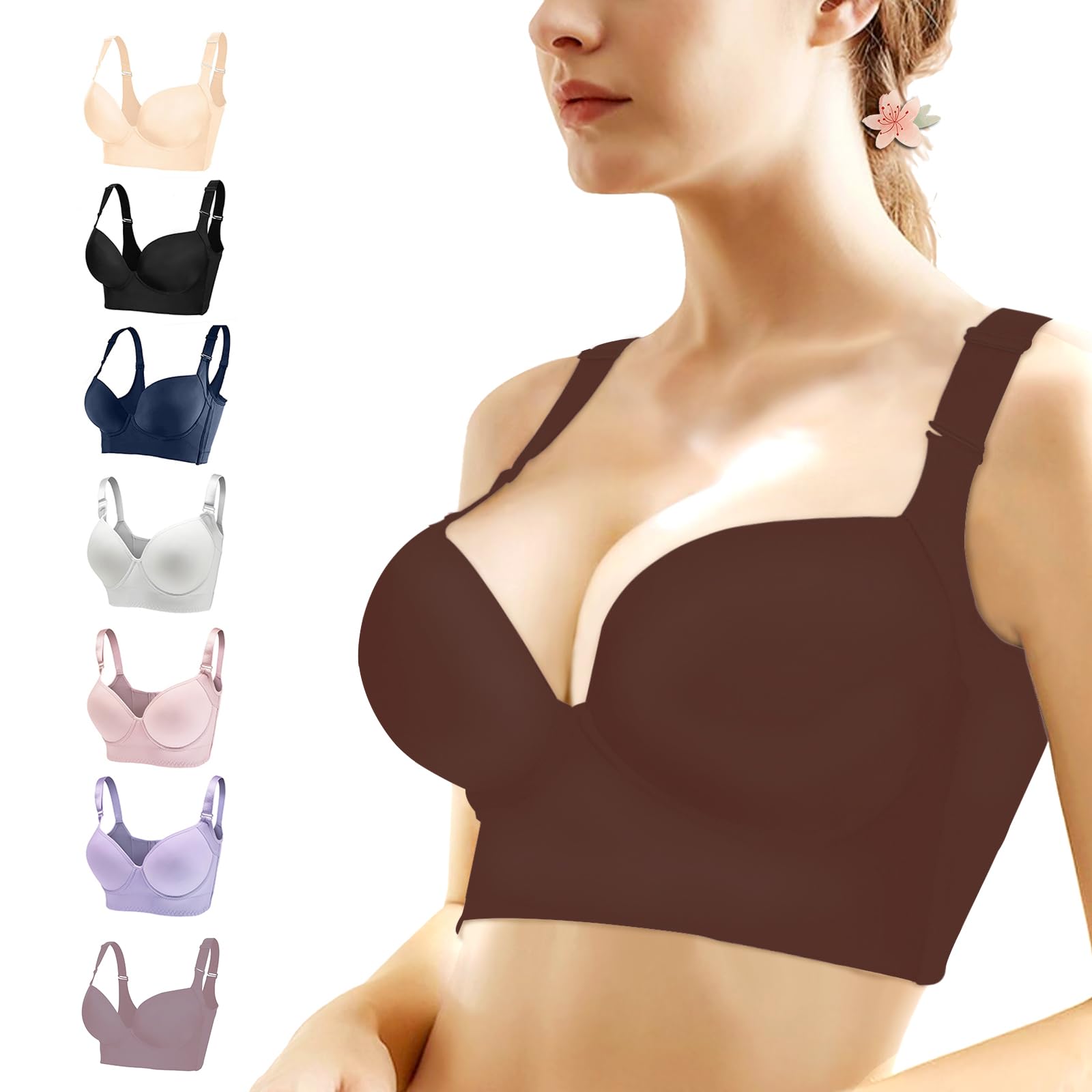 Runilut Women's Push Up Bra,Full-Coverage Underwire Bra,Hide Back Fat Deep Cup Bra,Smoothing T-Shirt Bra,Sculpting Uplift Bra