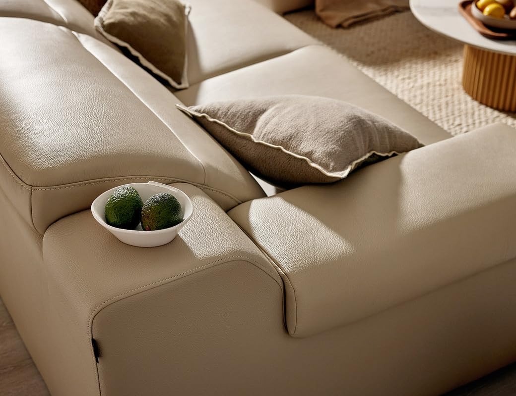 Fabrique Zoonic Leatherette 3 Seater Modern Design Sofa Set With Puffy | Premium Luxury Comfortable Soft & Smooth | For Living Room, Bedroom, Office, Home | Easy to Move With Moveable Headrest | Beige 3
