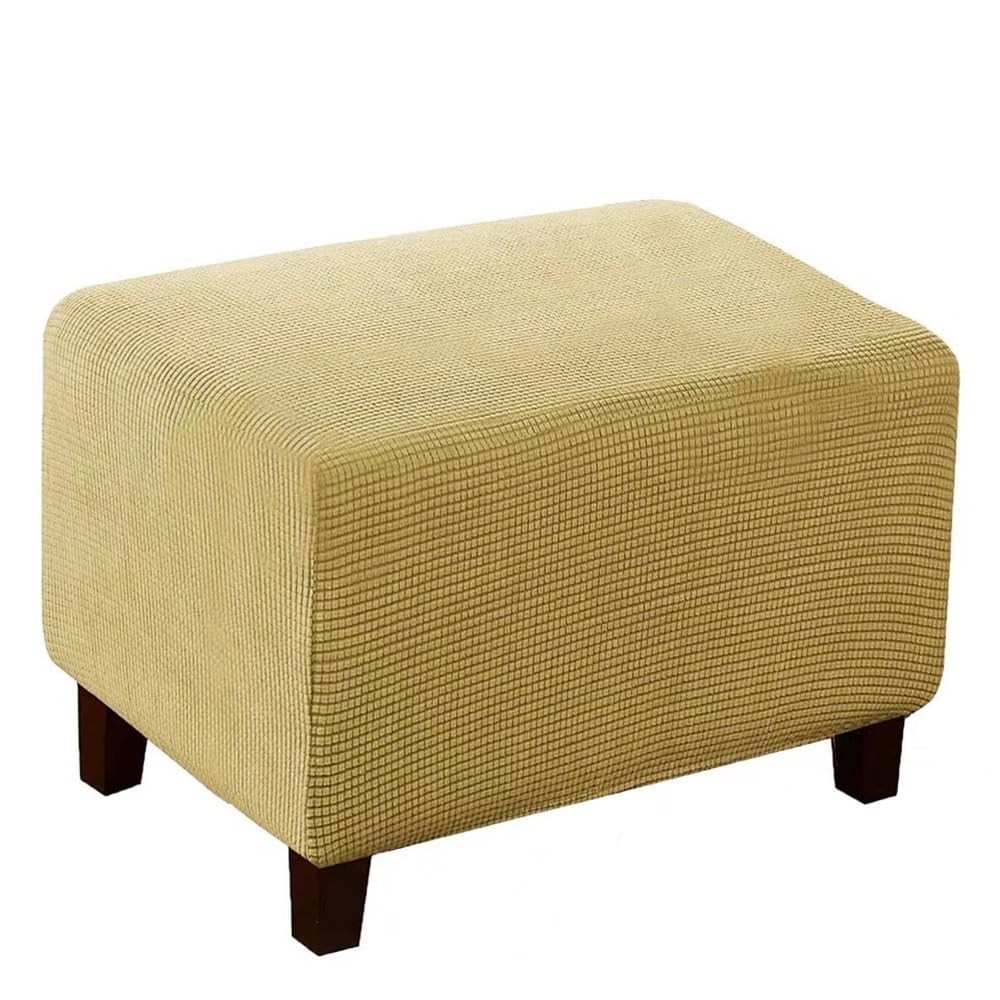 Rectangular Ottoman Cover Stretch Foot Stool Slipcovers Washable Storage Footrest Stool Covers Removable Living Room Furniture Protectors Spandex Jacquard Fabric(Yellow,L)