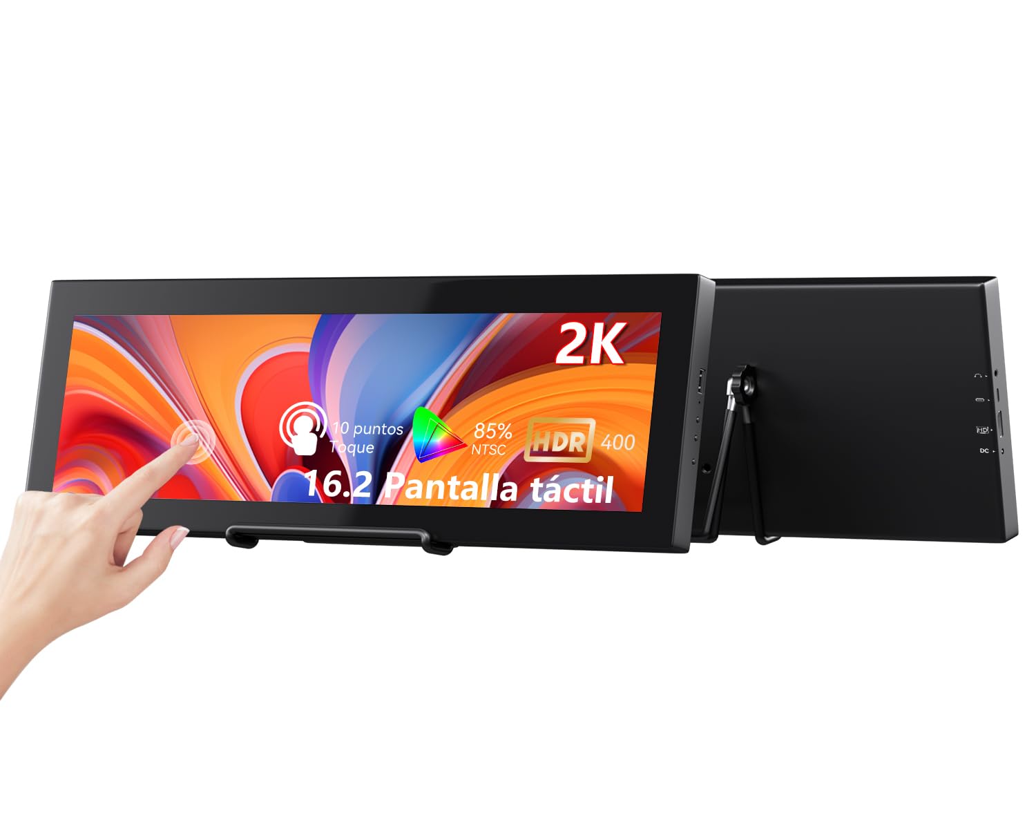 Prechen Monitor Secundario Táctil de 16.2" 2K, 2608×720 Pantalla LCD Alargada Tipo Barra IPS Táctil con HDMI y USB-C, Monitor Portátil Pantalla para Ordenador, Monitoreo Aida64 de GPU, CPU y RAM