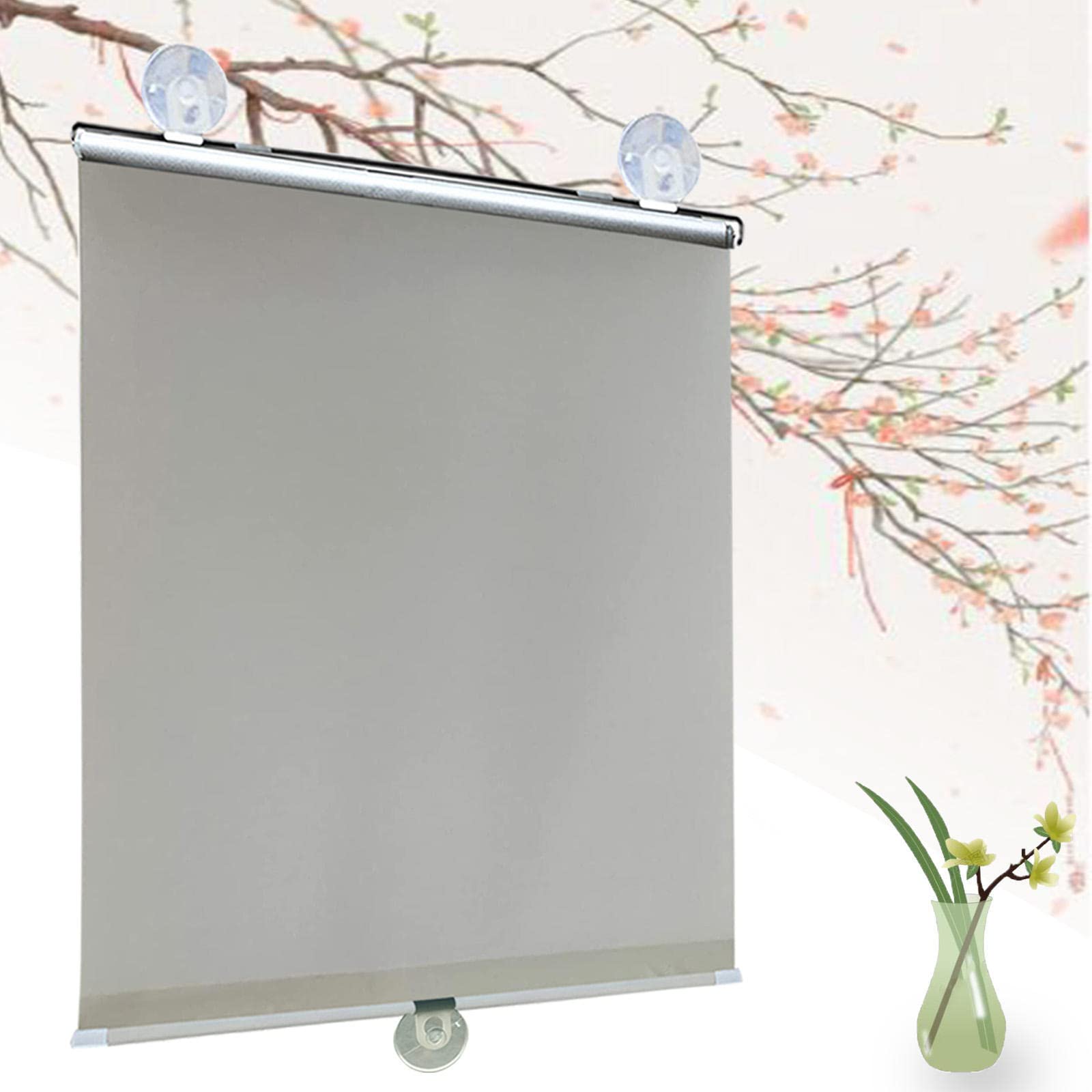 DECAKE Blackout Roll Up Shades with Suction Cups, Sunscreen Window Curtains, Portable Sunshade Blind for Doors Home, 35 40 55 60cm, Temporary Roller Shutter Heat Insulation,Grey-60x125cm/24x49in
