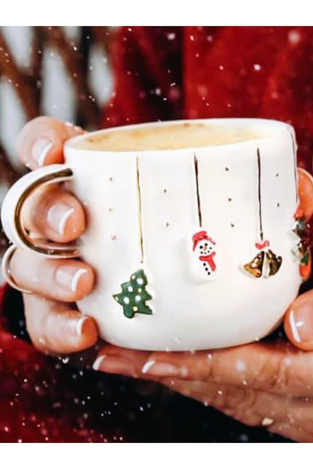 Celine's Wonders Kabartmalı 24 Ayar Altın Dekorlu El Yapımı Kupa 300 ml Yılbaşı Kupa Christmas Mug Yılbaşı Fincan 1 Adet