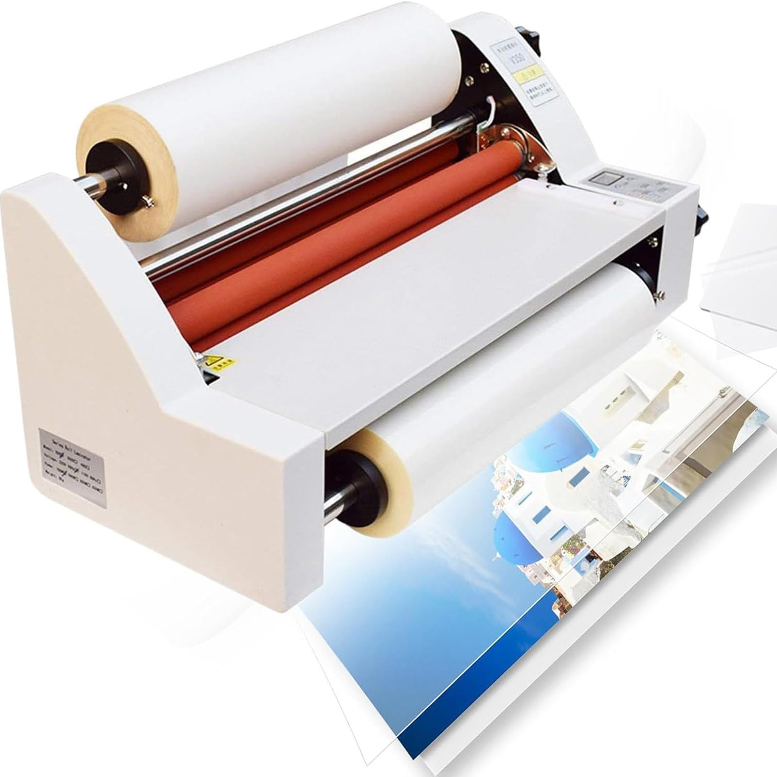 Laminating Machine With Film Roll, Electronic Laminating Machine, Hot Cold Roll Laminating Machine, 335 mm / 450 mm Laminating Width, Adjustable Tension Knobs, Paper Card Wood Veneer PVC Foil V350