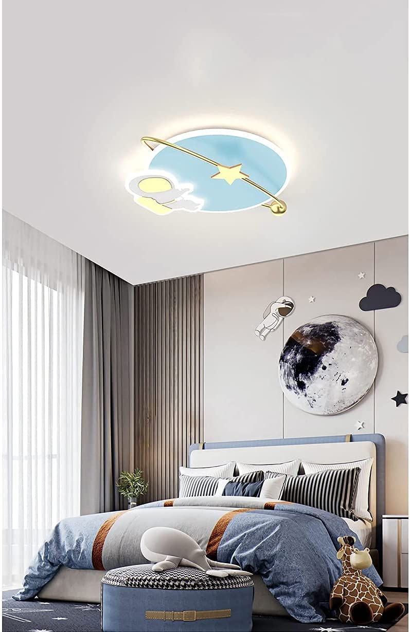 Solar System Ceiling Light Spaceman Star Planetary Around Wall Lamp Astronomical Moon Universe Space Astronaut Lamp for Living Dining Bed Room Teens Boy Girl Study Indoor (Blue stepless dimming)