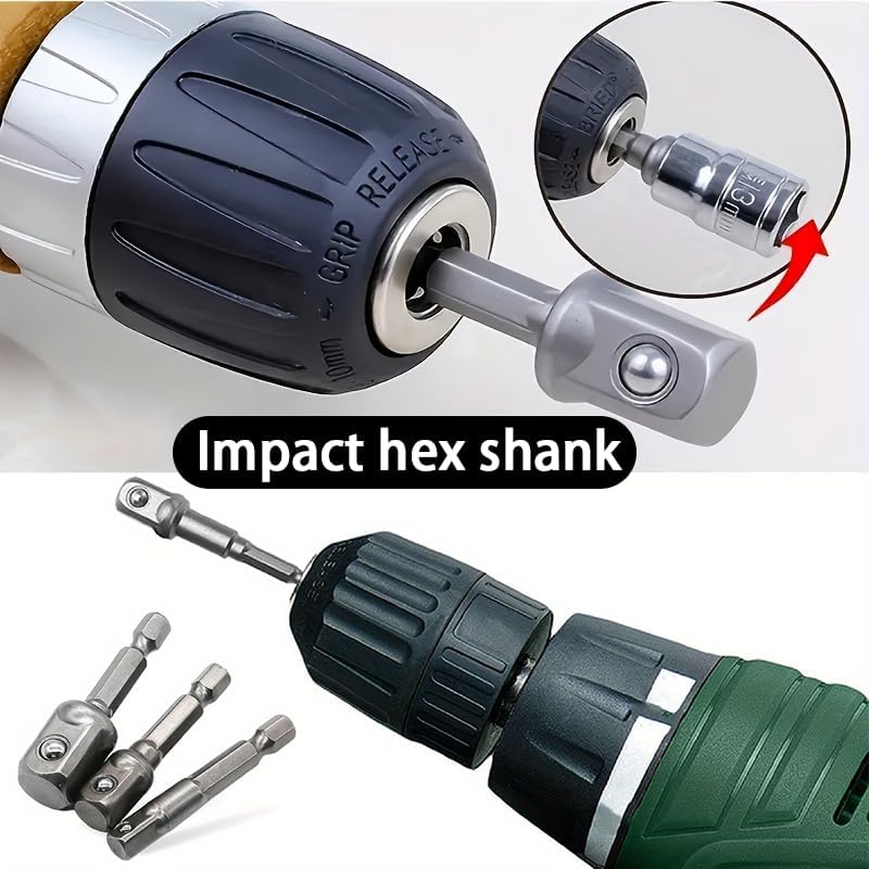 8PCS Drill Socket Adapter Set – Alloy Steel Short & Long Extension Bars, 1/2" 3/8" 1/4" Drive Impact Socket Adapters for Power Tools & Automotive Repairs